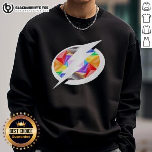 Alt Text: Original Tampa Bay Lightning pride logo sweatshirt featuring vibrant colors and team branding for fans.