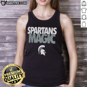 Good Spartans Magic Michigan State Spartans tank top featuring bold logo design in green and white colors.
