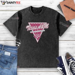 Alt Text: Awesome Texas A&M Aggies football washed t-shirt featuring a palm tree pattern inside a triangle logo.