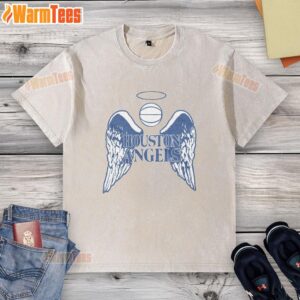Hot Houston Angels washed t-shirt featuring a vintage design in soft fabric, perfect for casual wear and team pride.
