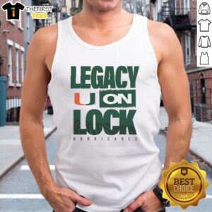 Top Miami Hurricanes NCAA 2026 Legacy On Lock On Tank Top featuring vibrant team colors and logo for fans.