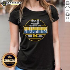 2026 Michigan Wolverines Women's Swimming and Diving Big Ten Champions ladies tee showcasing team pride and athletic spirit.