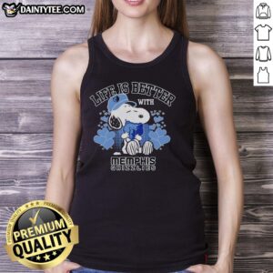 Alt Text: Snoopy wearing a Memphis Grizzlies tank top, showcasing the logo with the phrase Life Is Better With Memphis Grizzlies.
