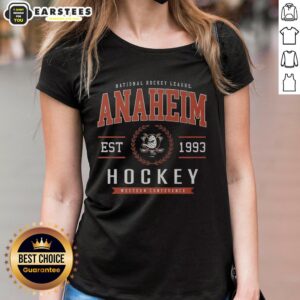 Alt Text: Ladies' tee featuring the Anaheim Ducks Hockey Legacy Crest, perfect for fans and casual wear.