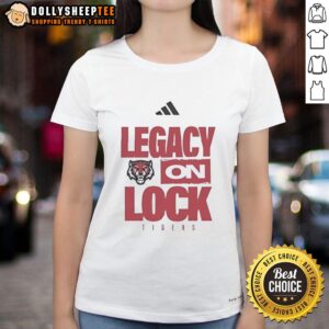 Premium Adm Tigers Legacy On Lock Buzzer Beater Ladies Tee featuring a stylish design for sports enthusiasts.