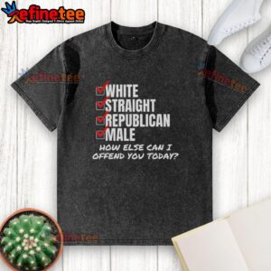 Premium white straight Republican male T-shirt featuring 'How Else Can I Offend You Today' text design.