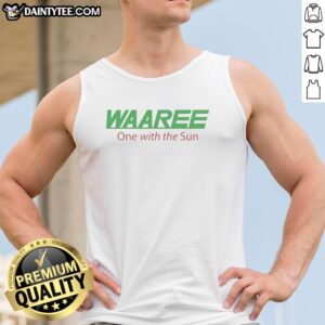 Model wearing Good Waaree One With The Sun Tank Top, showcasing a stylish summer outfit in bright sunlight.