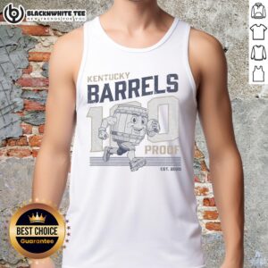 Good 100 Proof Retro Mascot Kentucky Barrels Tank Top featuring a vintage design and vibrant colors for whiskey lovers.