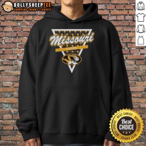 Alt Text: Hot Missouri Tigers football hoodie featuring a palm tree pattern inside a triangle logo for a stylish look.