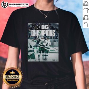 Top Michigan State Spartans Back to Back to Back Ice Hockey 2026 B1G Ladies Tee featuring team colors and logo.