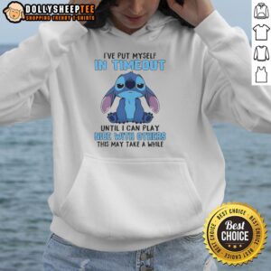 Alt Text: Cute Stitch I've Put Myself in Timeout Hoodie featuring Stitch character, perfect for Disney fans and cozy wear.