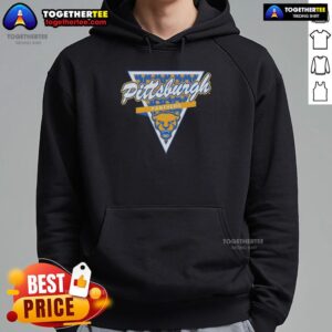 Alt Text: Pittsburgh Panthers football hoodie featuring a palm tree pattern inside a triangle logo design.