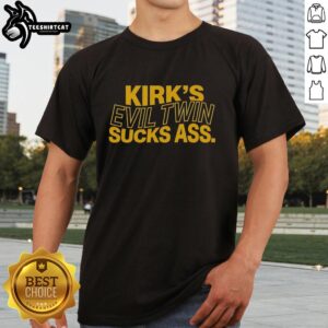 Premium Kirk's Evil Twin Sucks Ass T-Shirt featuring a bold graphic design for unique style and humor.