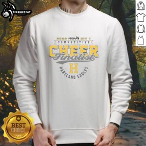 Alt Text: Official Hartland Eagles 2026 MHSAA Cheer Division 1 Finalist sweatshirt featuring team colors and logo design.