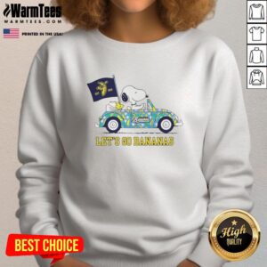 Premium Snoopy And Woodstock Driving Car Let's Go Savannah Bananas T-Shirt - Image 5