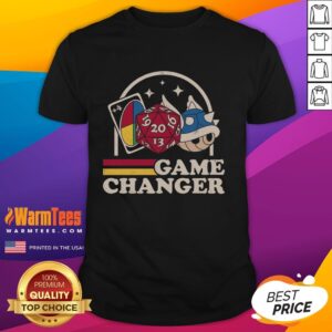Premium Game Changer Uno +4 Mario Blue Turtle Shell T-Shirt featuring Mario Kart graphics for gamers and fans.
