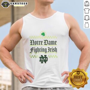 Pretty Notre Dame Fighting Irish St. Patrick's Day tank top featuring vibrant green design and festive shamrock accents.