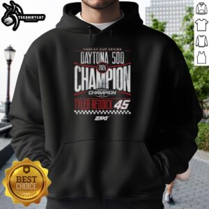 Official Tyler Reddick 2026 Daytona 500 Champion Hoodie featuring vibrant graphics and a comfortable fit for fans.