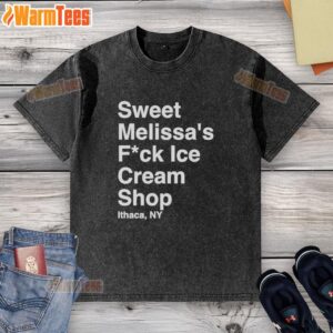 Original Sweet Melissa's F*ck Ice Cream Shop washed t-shirt from Ithaca, NY, featuring a fun ice cream graphic design.