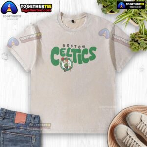 Alt Text: Top Boston Celtics Bubble Washed T-Shirt featuring vibrant team colors and logo, perfect for fans and casual wear.