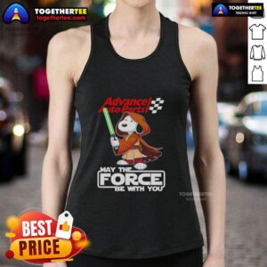 Nice Snoopy Advance Auto Parts tank top featuring 'May the Force Be With You' design for fans of fun automotive apparel.
