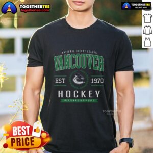 Awesome Vancouver Canucks Hockey Legacy Crest T-Shirt featuring bold team logo and vibrant colors, perfect for fans.