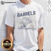Alt Text: Retro 'Good 100 Proof' Kentucky barrels T-shirt featuring a vintage mascot design for whiskey enthusiasts.