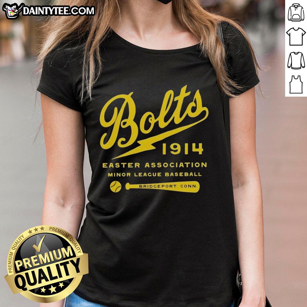 good-bridgeport-bolts-connecticut-vintage-defunct-baseball-teams-ladies-tee Vintage Good Bridgeport Bolts Connecticut baseball team ladies tee featuring classic logo and design.