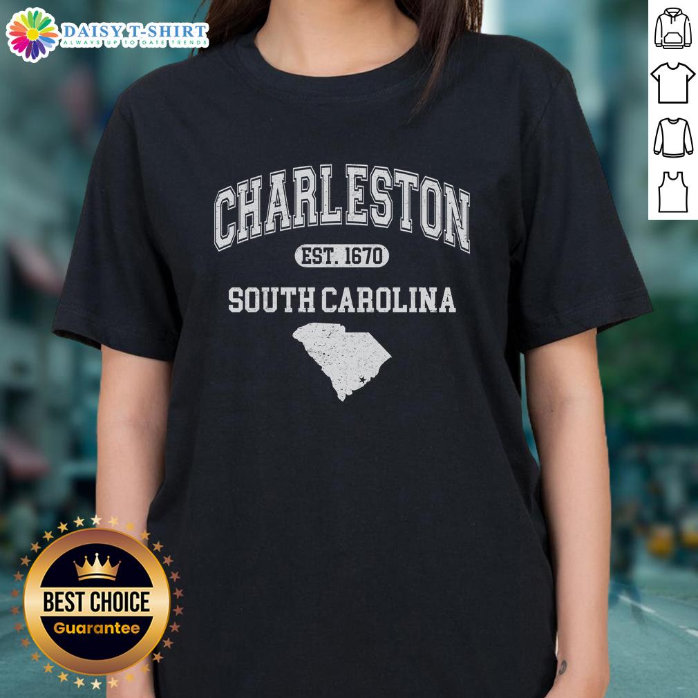 Good Charleston South Carolina Est. 1670 Varsity Ladies Tee Good Charleston South Carolina Est. 1670 Varsity Ladies Tee showcasing stylish design and soft fabric in vibrant colors.