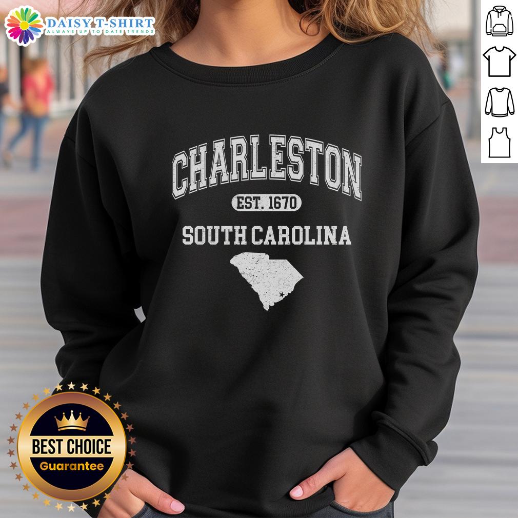 Good Charleston South Carolina Est. 1670 Varsity Sweatshirt Good Charleston South Carolina Est. 1670 varsity sweatshirt in navy blue, showcasing a stylish and trendy design.