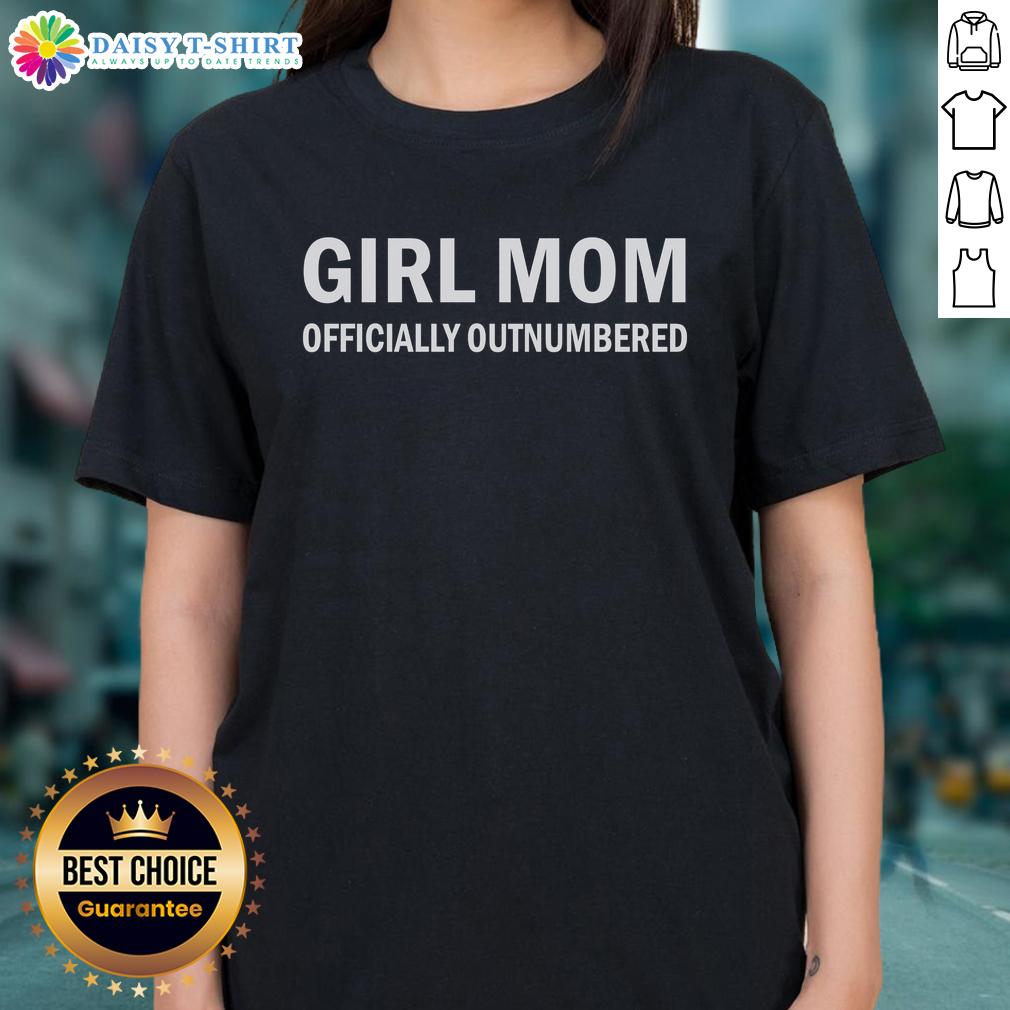 Good Girl Mom Officially Outnumbered Ladies Tee Alt Text: Good Girl Mom Officially Outnumbered Ladies Tee featuring a fun design for moms with multiple kids, perfect for casual wear.