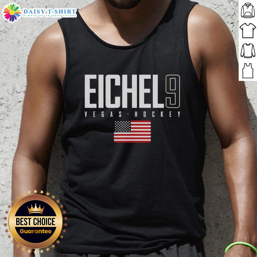 Good Jack Eichel 9 Vegas Golden Knights Usa Flag Elite Tank Top Jack Eichel wearing a USA flag tank top for Vegas Golden Knights, showcasing elite style and team spirit.