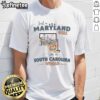 Alt Text: Maryland girl in South Carolina world t-shirt featuring state map outline design, perfect for proud locals.