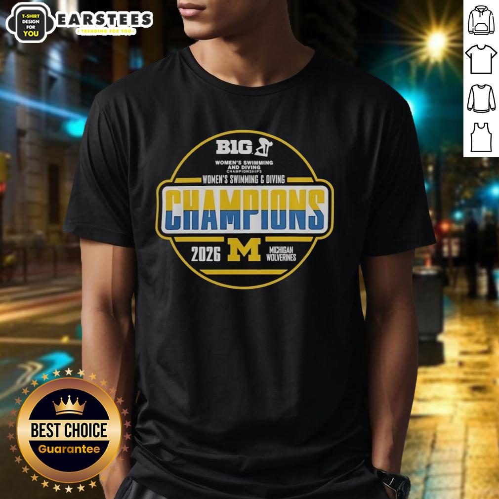 good-michigan-wolverines-womens-swimming-and-diving-big-ten-champions-2026-t-shirt Good Michigan Wolverines Women's Swimming and Diving Big Ten Champions 2026 T-Shirt featuring team colors and logo.