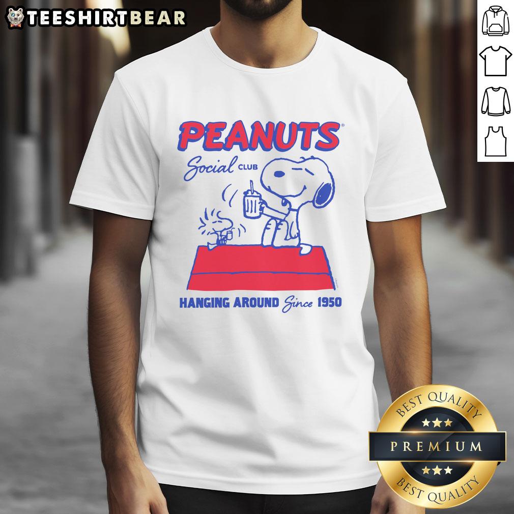 good-peanuts-snoopy-woodstock-social-club-hanging-around-since-1950-t-shirt Good Peanuts Snoopy & Woodstock Social Club T-Shirt, celebrating friendship since 1950 with vibrant graphic design.
