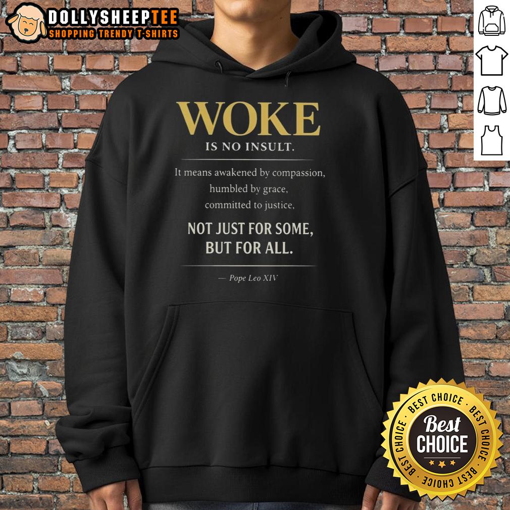 Good Pope Leo Xiv Woke Is No Insult Not Just For Some But For All Hoodie Good Pope Leo XIV Woke Is No Insult Hoodie featuring a unique design promoting inclusivity and awareness for all.