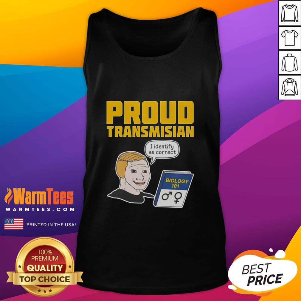 good-proud-transmisian-i-identify-as-correct-tank-top Person wearing a 'Good Proud Transmisian I Identify As Correct' tank top, showcasing pride and identity in a vibrant setting.