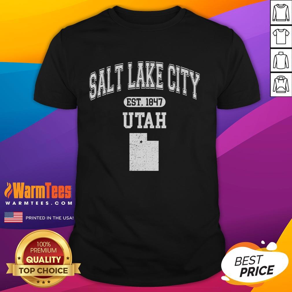 good-salt-lake-city-utah-est-1847-varsity-t-shirt-1 Good Salt Lake City Utah Est 1847 varsity t-shirt featuring bold lettering and a classic design for proud locals.