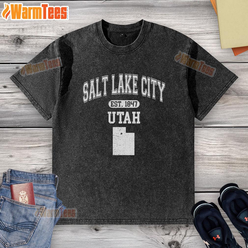 good-salt-lake-city-utah-est-1847-varsity-washed-t-shirt Good Salt Lake City Utah Est 1847 Varsity Washed T-Shirt featuring vintage design and soft fabric for casual wear.