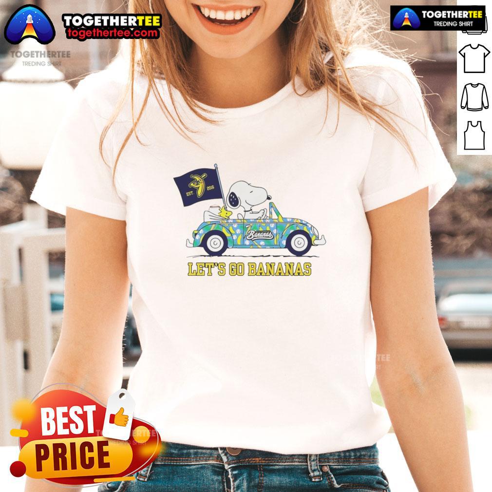 Good Snoopy And Woodstock Driving Car Let'S Go Savannah Bananas Ladies Tee