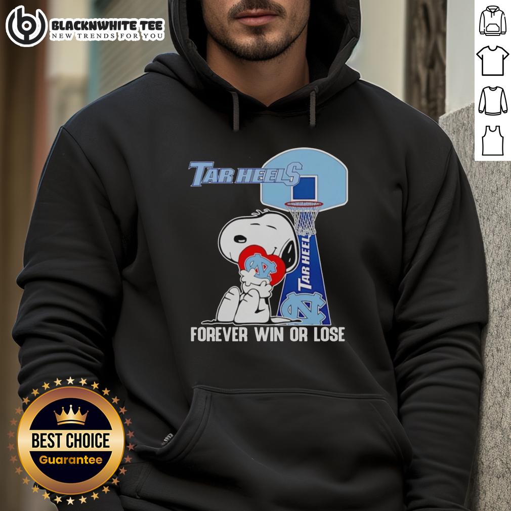Good Snoopy Holding North Carolina Tar Heels Heart Forever Win Or Lose Hoodie Alt Text: Good Snoopy in a North Carolina Tar Heels hoodie, holding a heart, showcasing team spirit win or lose.