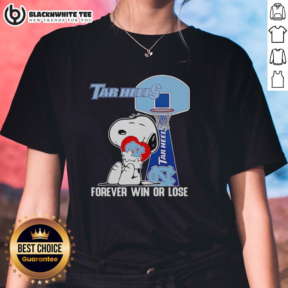 Good Snoopy Holding North Carolina Tar Heels Heart Forever Win Or Lose Ladies-Tee Good Snoopy holding a heart for North Carolina Tar Heels, forever win or lose, on a ladies tee shirt design.
