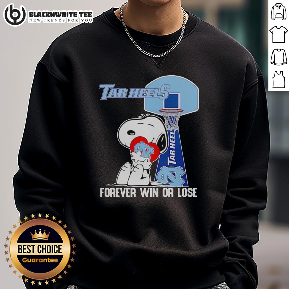 Good Snoopy Holding North Carolina Tar Heels Heart Forever Win Or Lose Sweatshirt Good Snoopy holding a heart with North Carolina Tar Heels logo, showcasing 'Forever Win or Lose' sweatshirt design.
