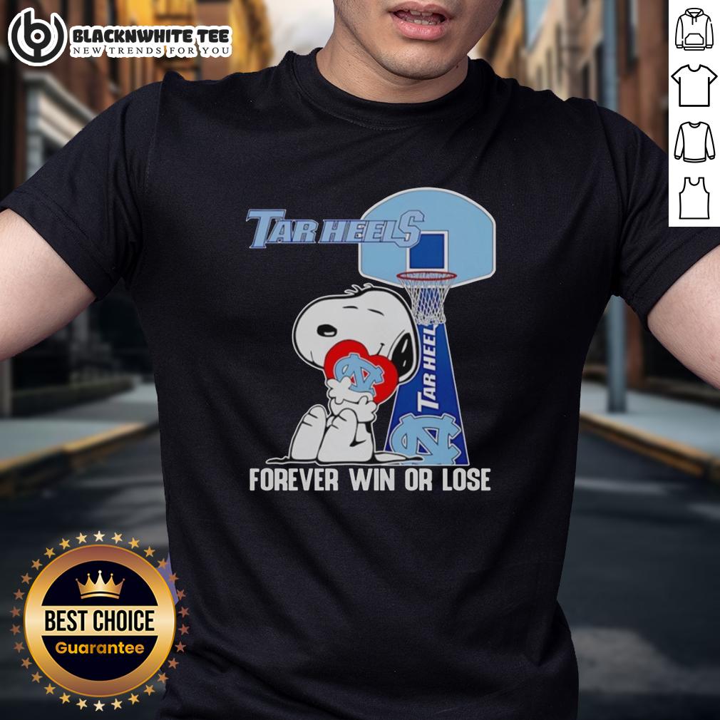 Good Snoopy Holding North Carolina Tar Heels Heart Forever Win Or Lose T Shirt Good Snoopy holding a North Carolina Tar Heels heart forever win or lose t-shirt in a vibrant blue design.