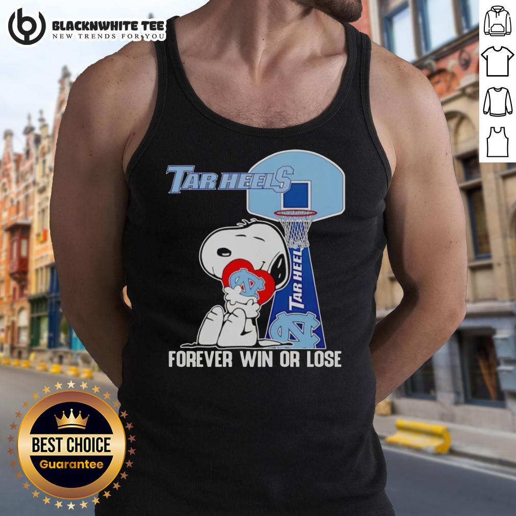 Good Snoopy Holding North Carolina Tar Heels Heart Forever Win Or Lose Tank Top Good Snoopy holding a heart for North Carolina Tar Heels, wearing a 'Forever Win or Lose' tank top.