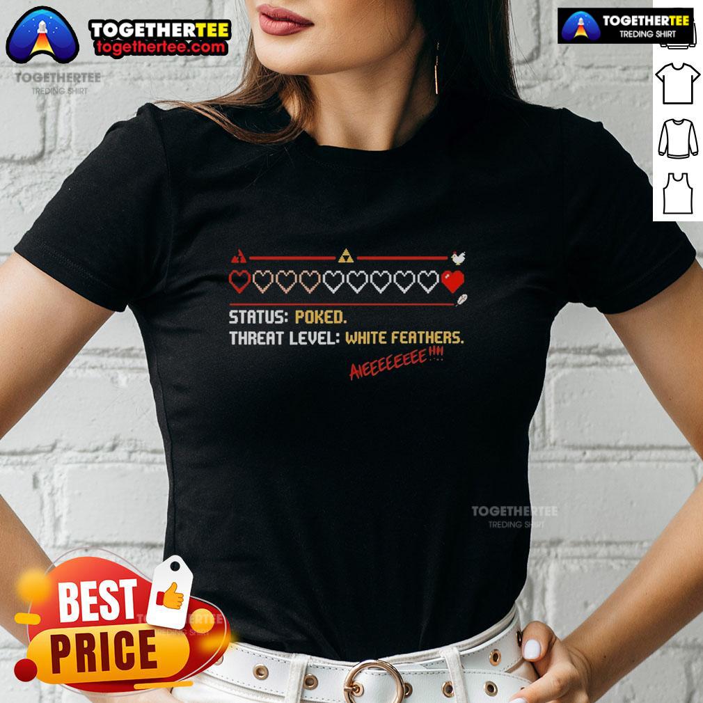 Good Status Poked Threat Level Withe Feathers Aieeeeeeee Ladies Tee Good Status Poked Threat Level White Feathers Aieeeeeeee Ladies Tee featuring a stylish graphic design and vibrant colors.