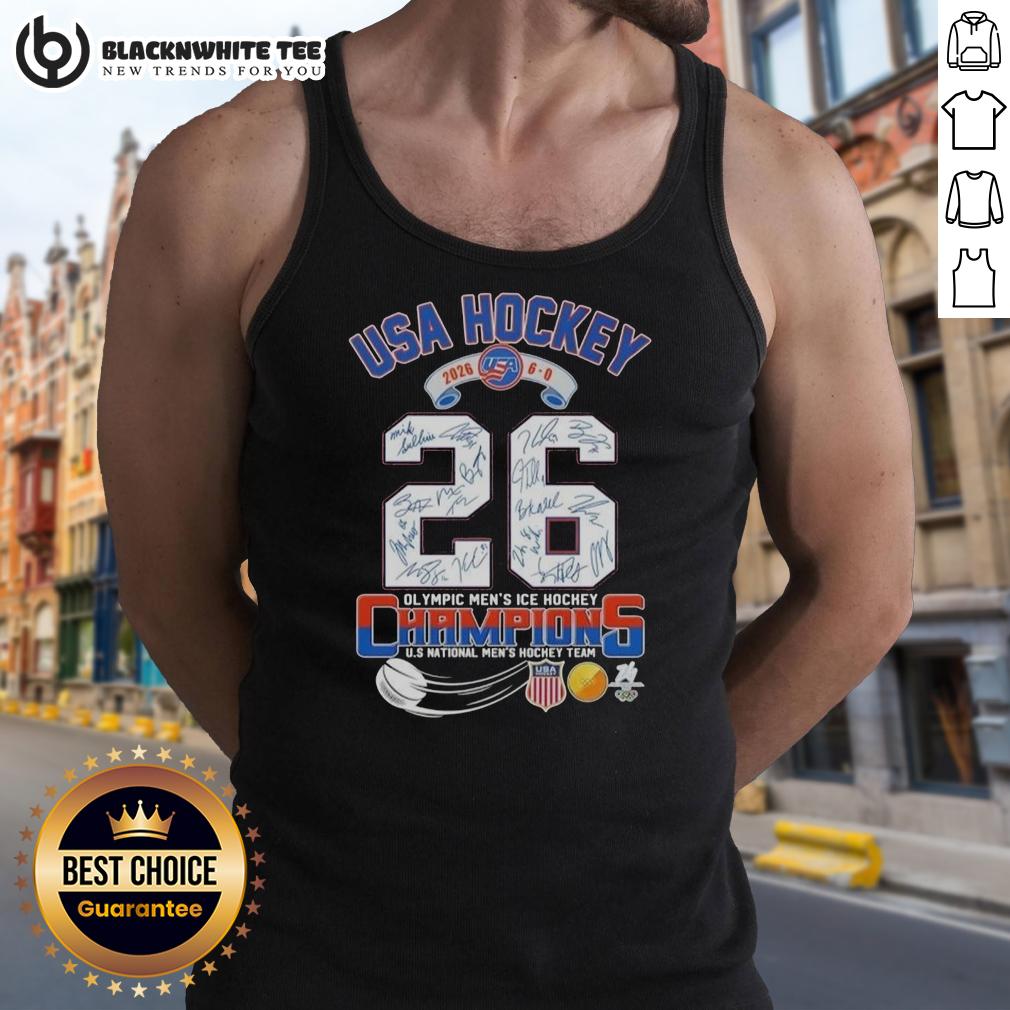 Good USA Hockey 2026 6-0 Olympic Men's Ice Hockey Champions All Signatures Tank Top Good USA Hockey 2026 tank top featuring signatures of Olympic Men's Ice Hockey Champions. Perfect for fans and collectors.