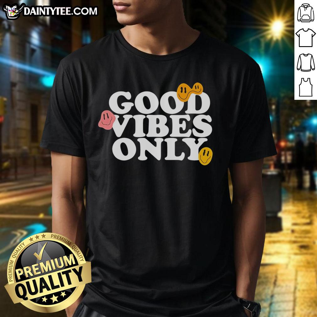 good-vibes-only-smiling-face-emoji-t-shirt Alt Text: Good Vibes Only Smiling Face Emoji T-Shirt in bright colors, perfect for casual wear and spreading positivity.