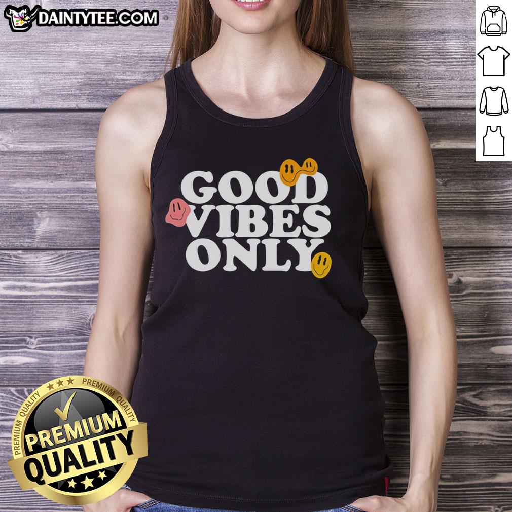 good-vibes-only-smiling-face-emoji-tank-top Good Vibes Only smiling face emoji tank top in vibrant colors, perfect for summer outings and casual wear.