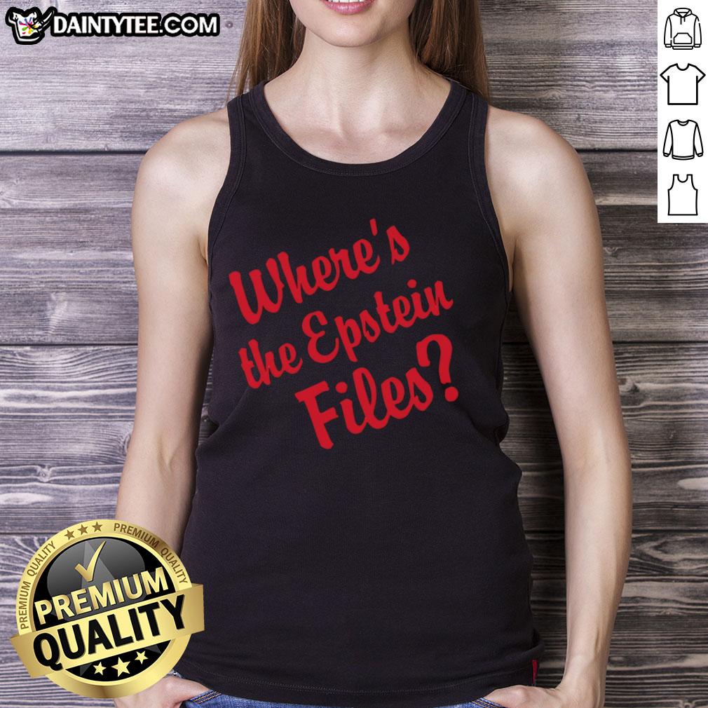 good-wheres-the-epstein-files-red-text-tank-top Red tank top with 'Good, Wheres the Epstein Files?' text graphic, perfect for making a bold statement on conspiracy theories.